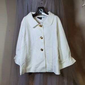 Bob Mackie Wearable Art Jacket Twee Size 2X Ivory 3/4 Sleeve Stretch Boxy Retro